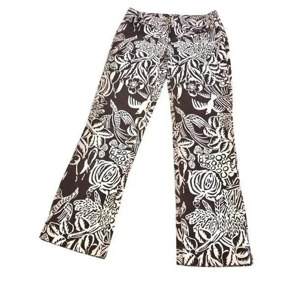 CAbi Serengeti Cropped Pants Brown White Tropical Print Sunset Keyna Style 351 - Picture 13 of 16